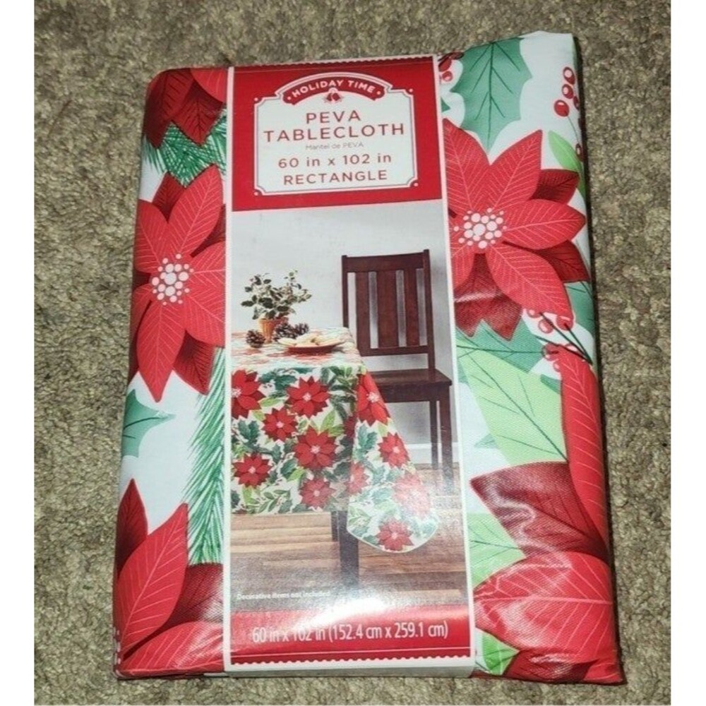 PEVA Poinsettia Tablecloth 60in X 102 in